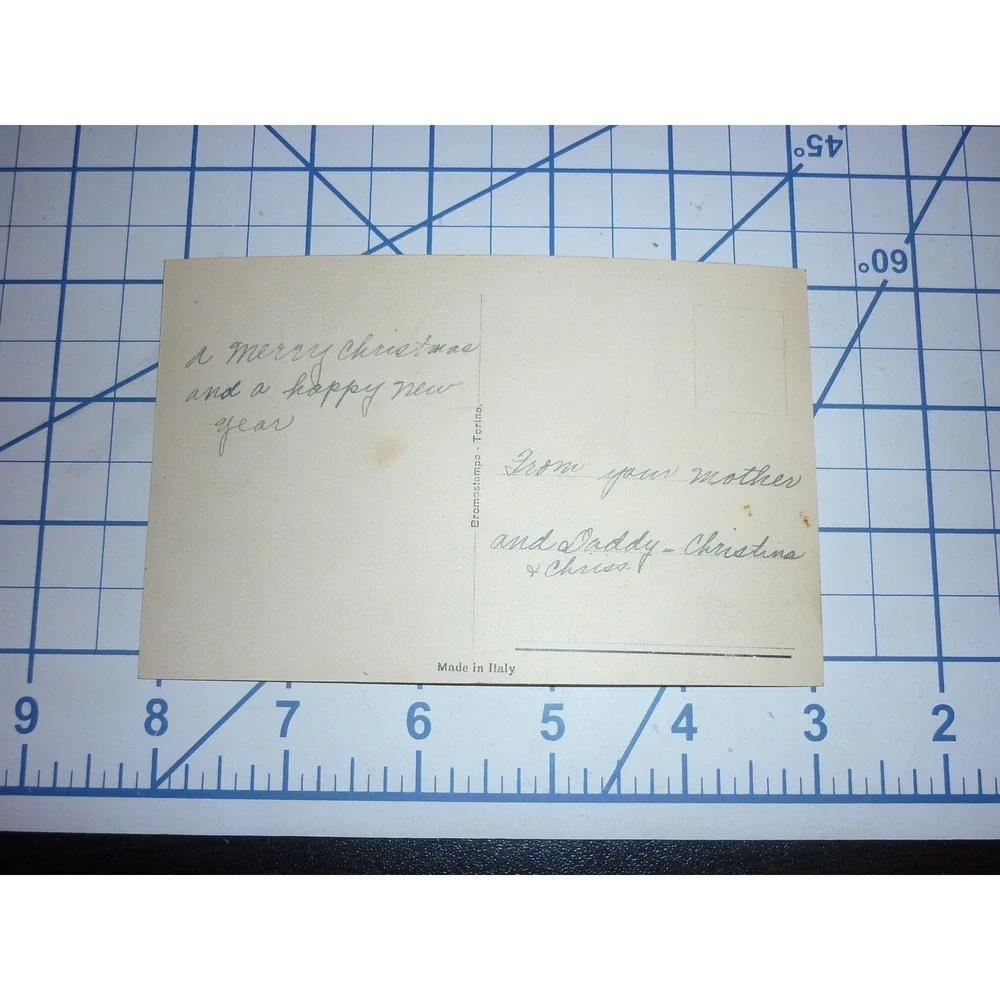 Antique Bromostampa Torino Italy Christmas Postcard Hand-Tinted Lucky Clovers‎
